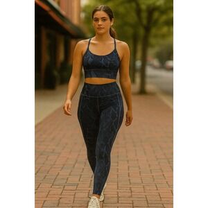 Victoria's Secret Snake Print‎ Sports Bra Leggings Set Blue XL Athleisure Yoga